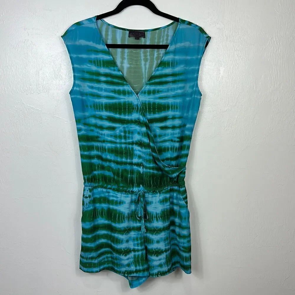 Hale Bob Blue Green Tie Dye Sleeveless Romper Size S